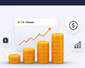 Coins and growth chart showing reseller hosting profit potential